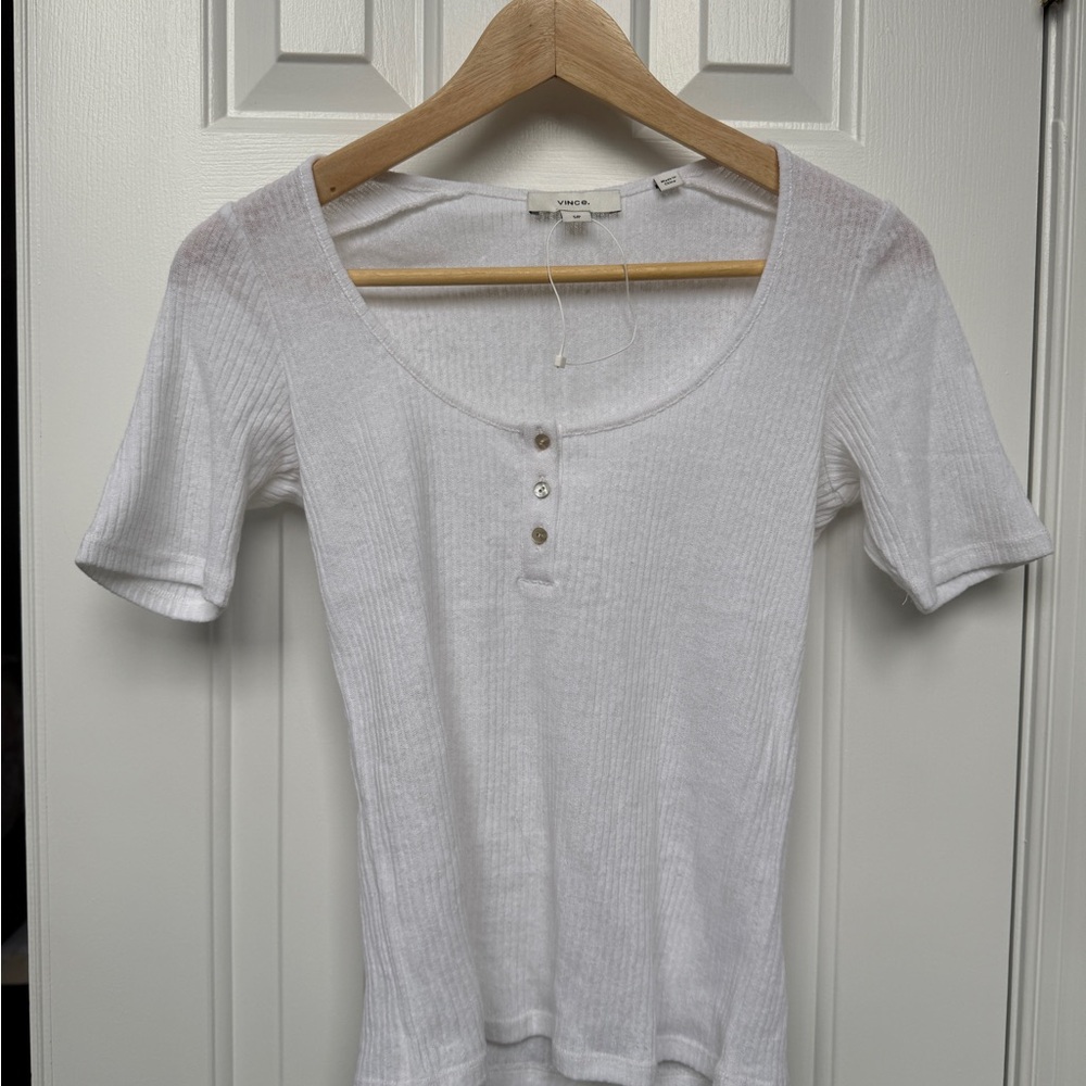 Vince NWOT White Short Sleeve Henley Tee